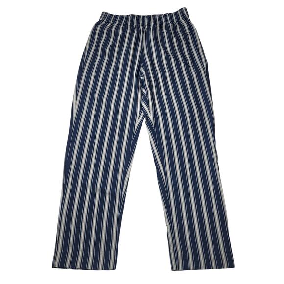J. Crew Pull On Cotton Blend Pants Stripe Navy Blue High Rise Straight Medium 8 - Picture 1 of 6
